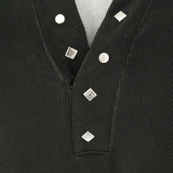 Chicos Travelers Top 2 Womens Large 12 Dark Gray Blouse Studs Slinky Career - Picture 5 of 12